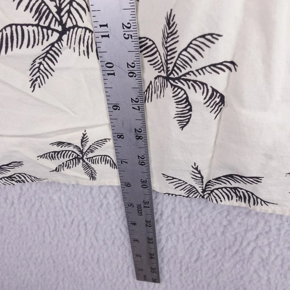 Katin Mens XXL Palm Tree Print Short Sleeve Button Down Shirt Cream Cotton Blend